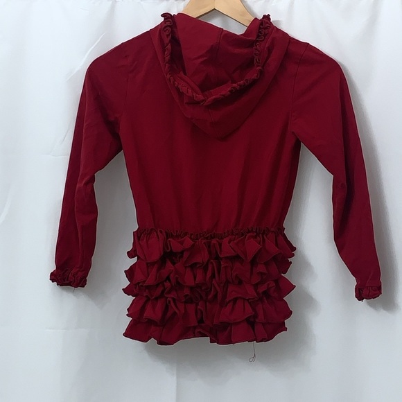 Girls Marie Nicole Ruffle Burgundy Hooded Jacket Size 10 EUC - Picture 6 of 8